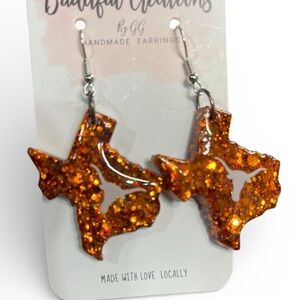 Budafull Creations Orange Glitter Texas Earrings